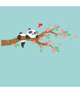 Muursticker lieve pandabeer op bloesemtak
