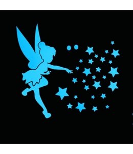 Muursticker glow in the dark vliegend elfje met sterren blauw