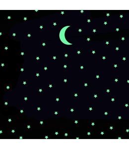 Muursticker glow in the dark maan met 100 sterren