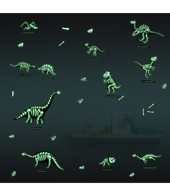 Muursticker glow in the dark dino's lichtgevende stickers