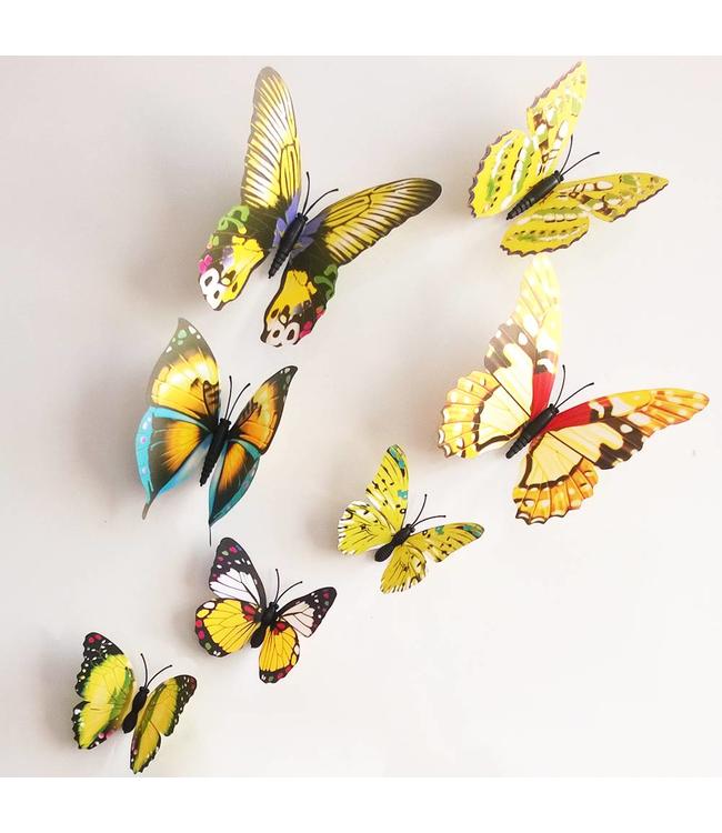 3D vlinders geel meerkleurig