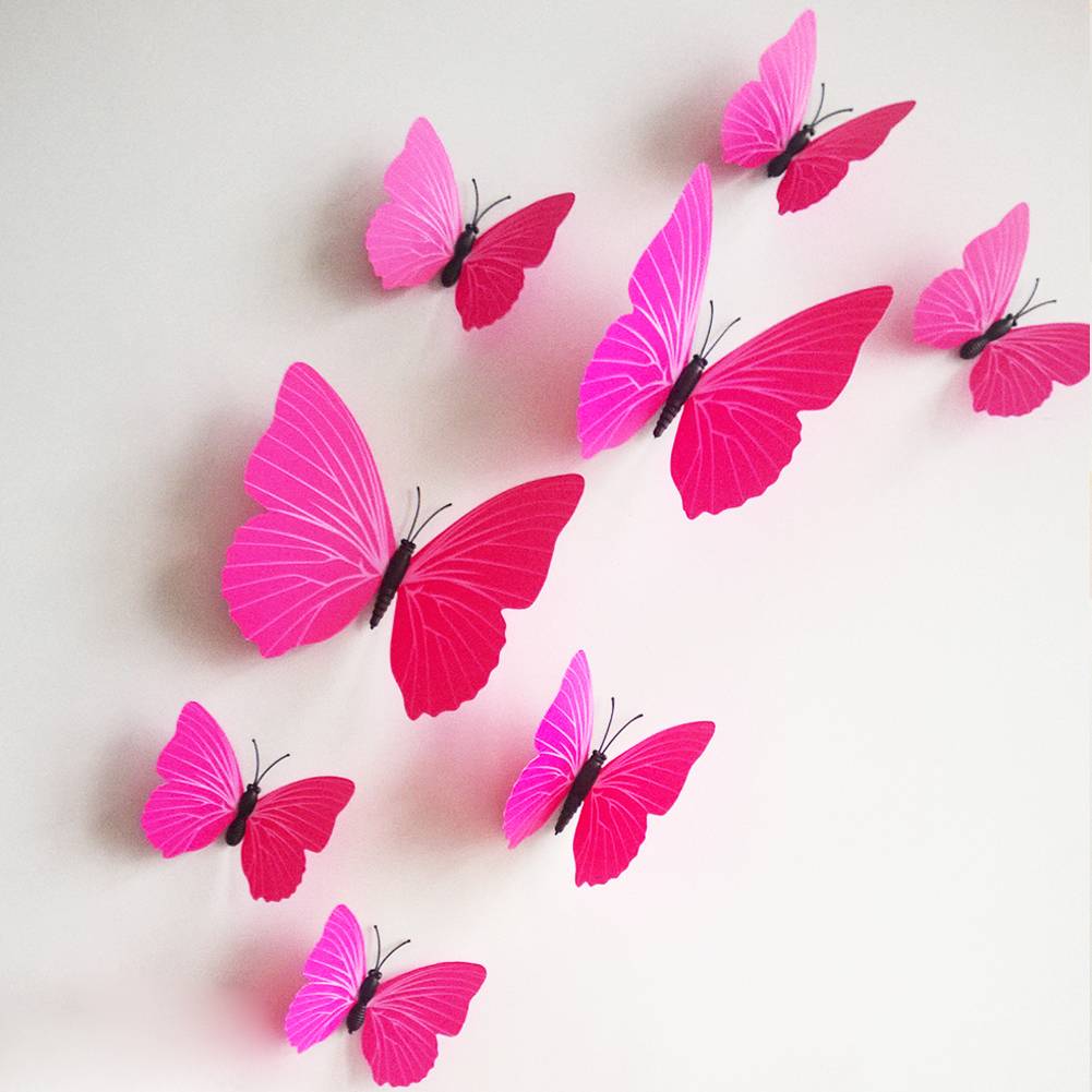 rand Europa Afwijzen 3D vlinders fuchsia - Muurstickers&zo