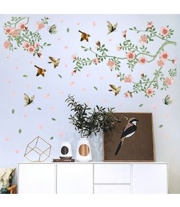 Muursticker bloemen tak met vogels