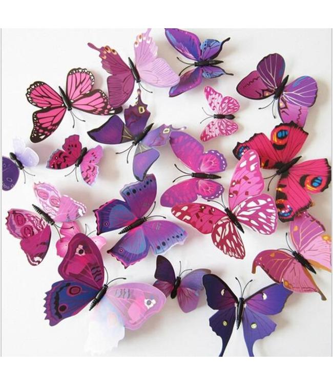 3D vlinders roze-paars meerkleurig