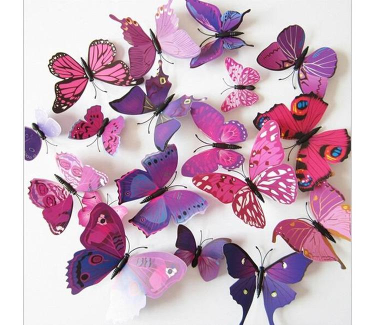 3D vlinders paars-roze Muurstickers&zo