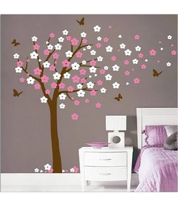 Muursticker bloesemboom XL roze - wit
