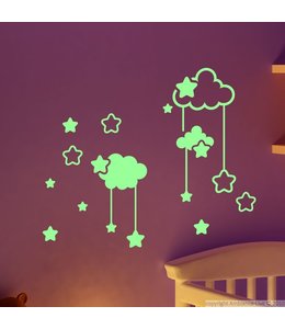 Muursticker glow in the dark wolken met sterren