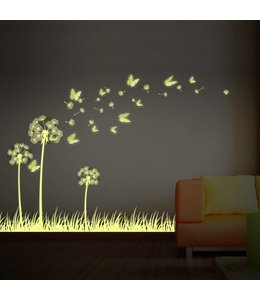 Muursticker glow in the dark mooie paardenbloem met 3D vlinders