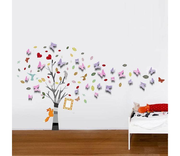 Muursticker boom met 3D vlinders - babykamer - Muurstickers&zo