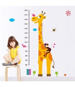 Muursticker groeimeter giraffe met schattig aapje