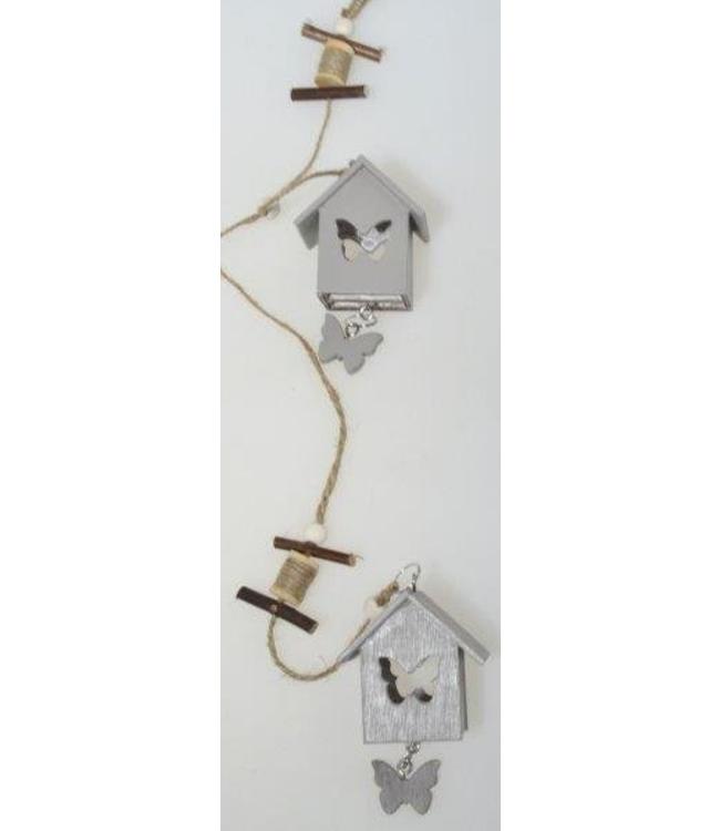 Hanger houten vogelhuisjes wit, grijs of groen Muurstickers&amp;zo