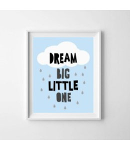 Kinderposter dream big blauw met lijst A4