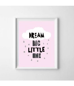 Kinderposter dream big roze met lijst A4