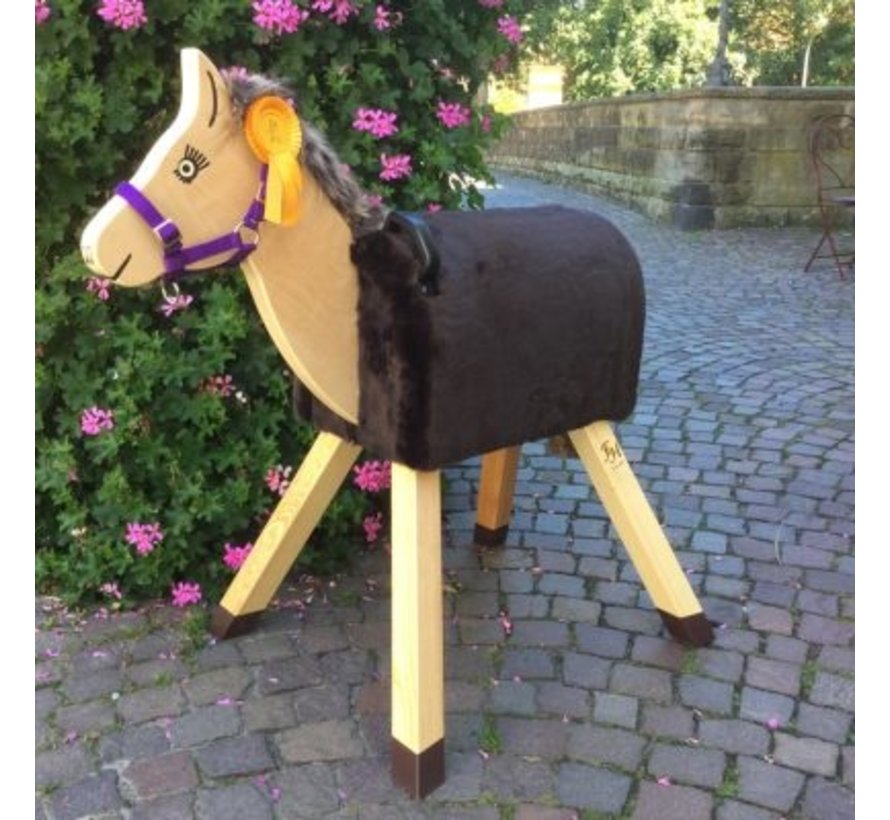 Houten paard 80-120 cm Woolly met vacht