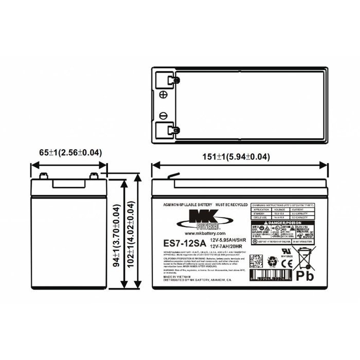 MK Battery 12 Volt  7 Ah AGM accu ES7-12SA MK Battery
