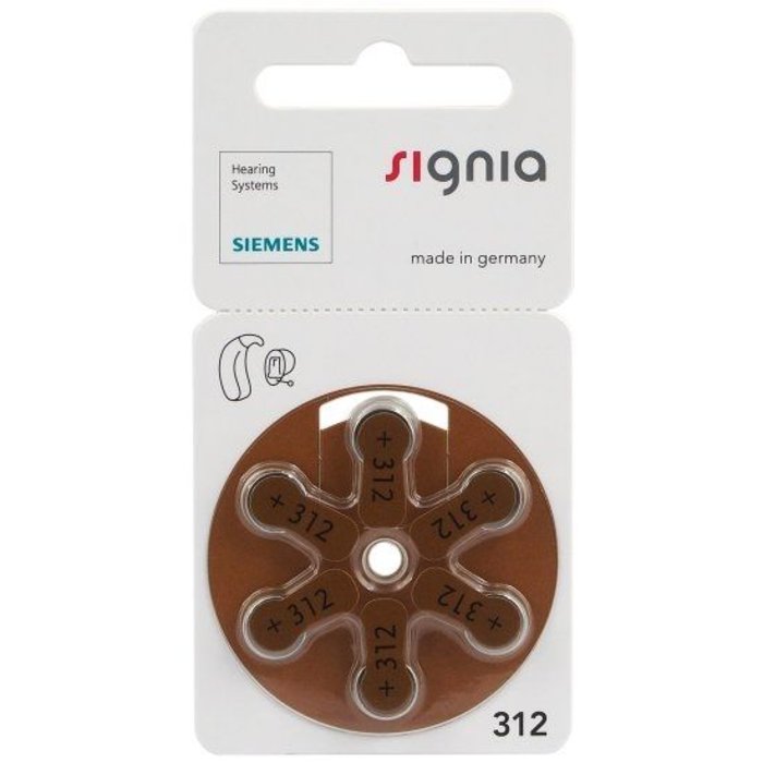 Siemens 312 Hoorbatterijen Bruin - PR41 Zink-Lucht 1.45V - Blister 6 stuks