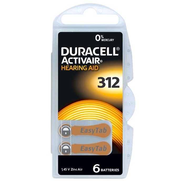 Duracell 312 Hoorbatterijen ActivAir EasyTab – Bruin – Blister 6 stuks (PR41 / DA312)