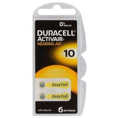 Duracell 10 Hoorbatterijen ActivAir EasyTab – Geel – Blister 6 stuks (PR70 / DA10)