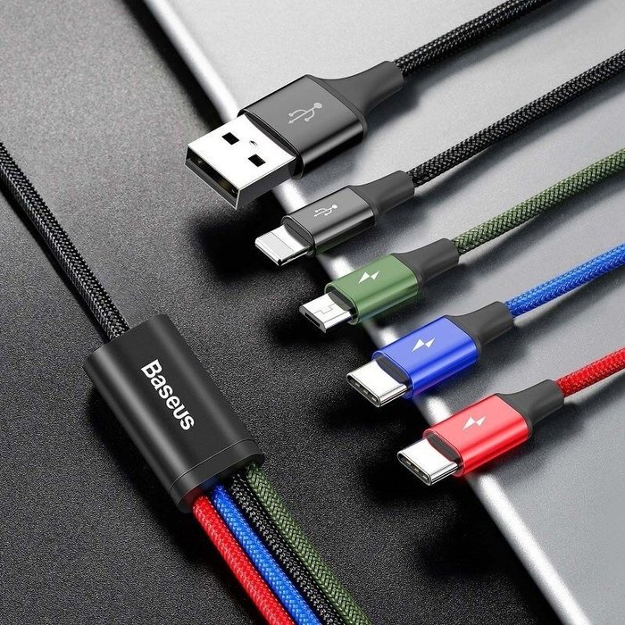 Baseus 4in1 USB-kabel - 2x USB-C, Lightning, micro-USB 120cm Baseus Rapid CA1T4-B01 tot 3,5A