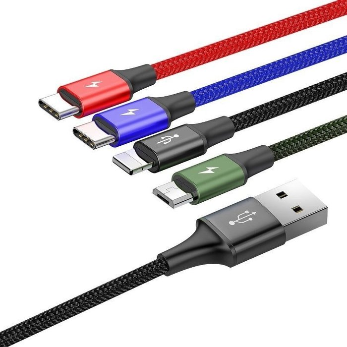 Baseus 4in1 USB-kabel - 2x USB-C, Lightning, micro-USB 120cm Baseus Rapid CA1T4-B01 tot 3,5A