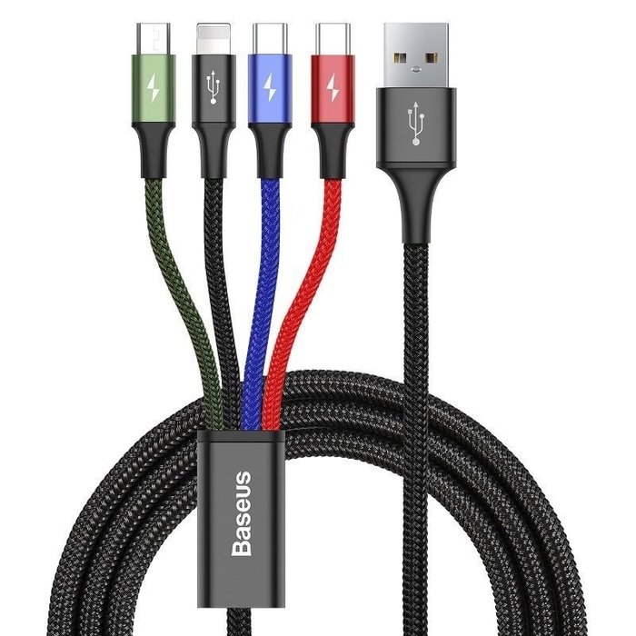 Baseus 4in1 USB-kabel - 2x USB-C, Lightning, micro-USB 120cm Baseus Rapid CA1T4-B01 tot 3,5A