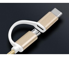 Reekin 2 in 1 oplaad kabel (USB Micro, USB Type-C ) - 1,0 Meter (goud-Nylon)