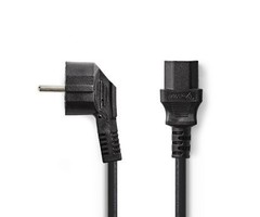 Nedis Stroomverlengkabel C14 - C13 | Type F (CEE 7/7) Male | IEC-320-C13 | Gehoekt | Recht | Vernikkeld | 3.00 m | Rond | PVC | Zwart | Polybag