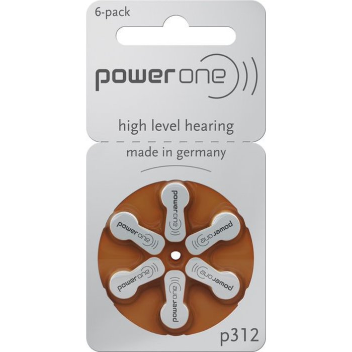 Power One 312 Hoorbatterijen Bruin - P312 PR41 Zink-Lucht 1.45V - Blister 6 stuks