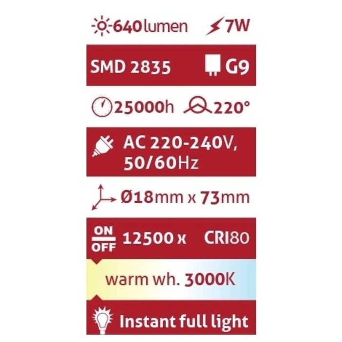 Avide Led-lamp G9 7W G9 warm wit 3000K