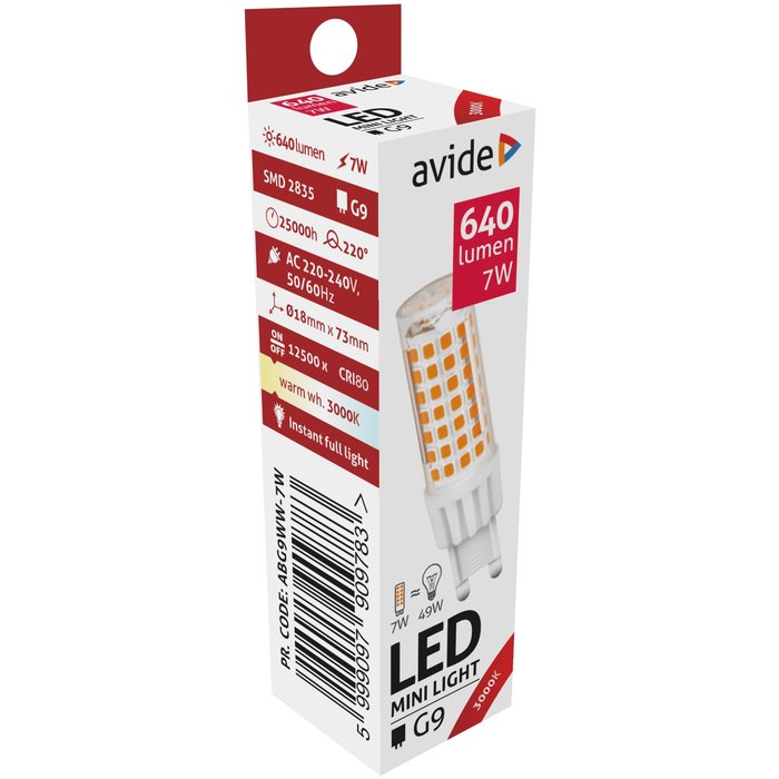 Avide Led-lamp G9 7W G9 warm wit 3000K