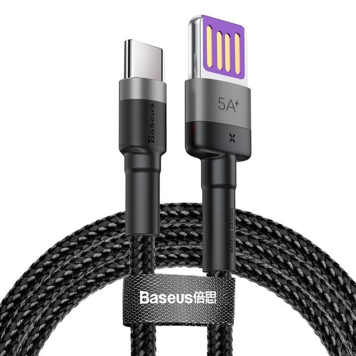 Baseus USB kabel - USB-C 40W - 5A - Super charge 1 meter Grijs/Zwart