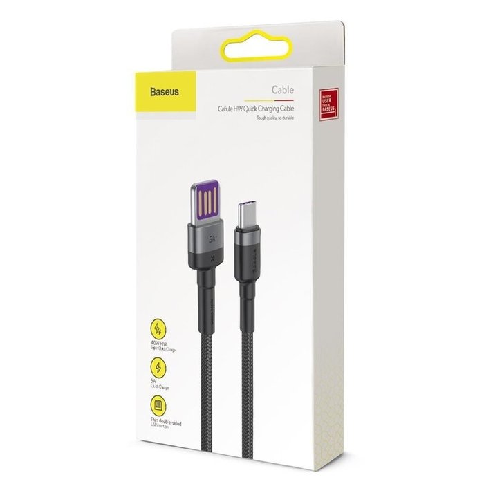 Baseus USB kabel - USB-C 40W - 5A - Super charge 1 meter Grijs/Zwart