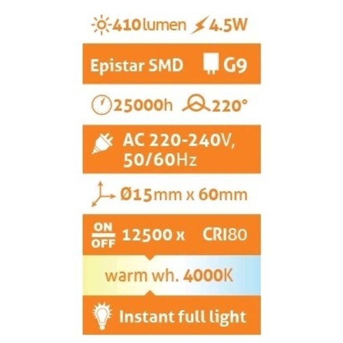 Avide G9 Led-lamp 4.5W  neutraal wit  4000K