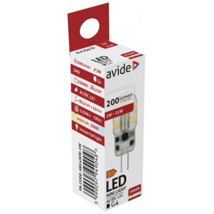 Avide LED 2 W G4 SMB 3000K - 15 x 42 mm  warm wit