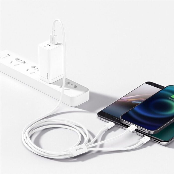 Baseus 3 in1 USB-kabel - USB-C, Lightning, micro-USB 150 cm wit