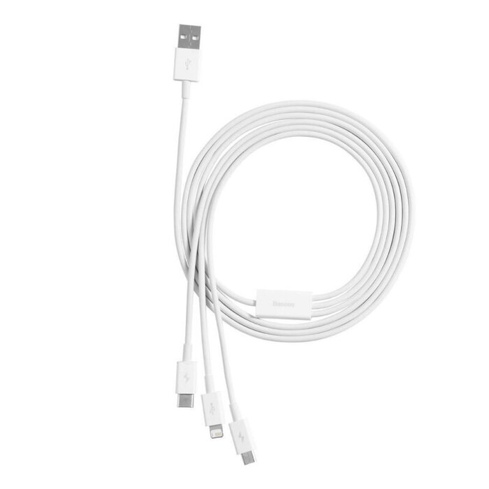 Baseus 3 in1 USB-kabel - USB-C, Lightning, micro-USB 150 cm wit