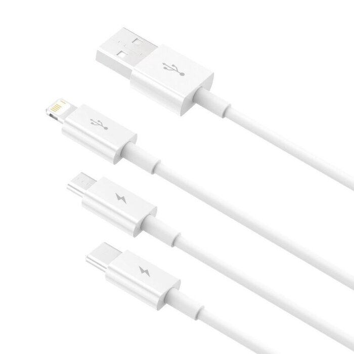 Baseus 3 in1 USB-kabel - USB-C, Lightning, micro-USB 150 cm wit