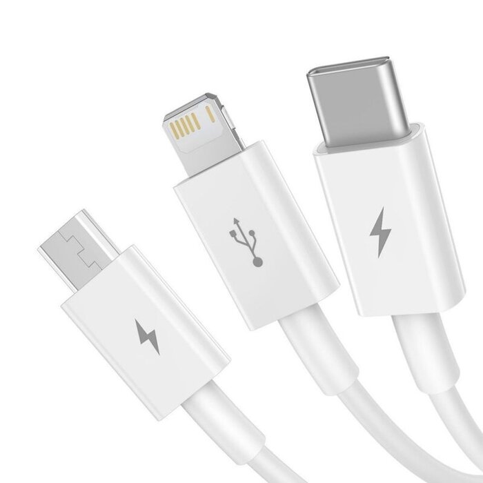 Baseus 3 in1 USB-kabel - USB-C, Lightning, micro-USB 150 cm wit