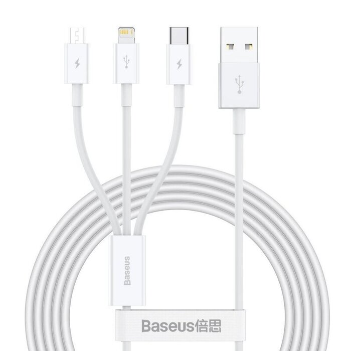 Baseus 3 in1 USB-kabel - USB-C, Lightning, micro-USB 150 cm wit