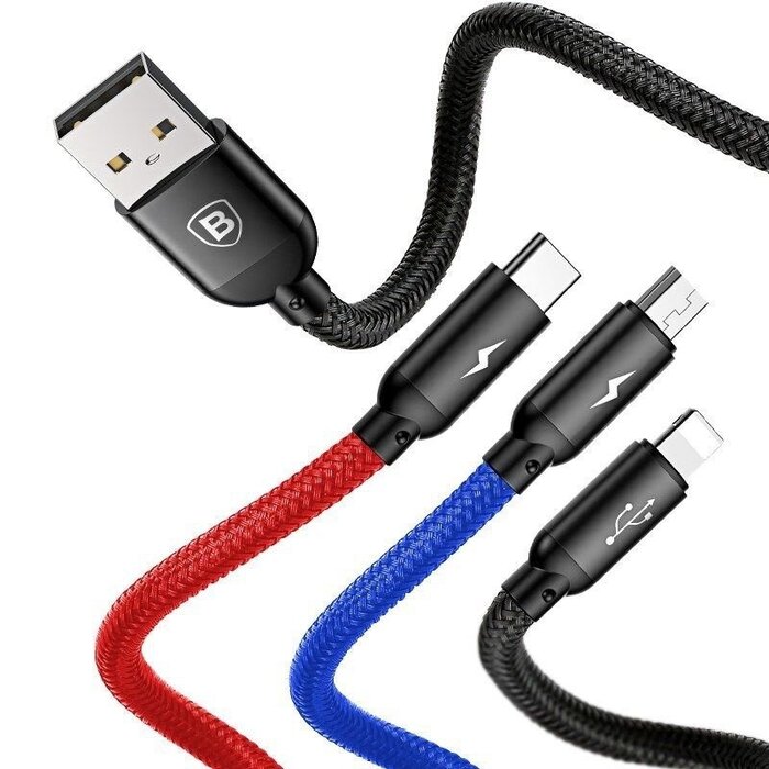 Baseus 3in1 USB-kabel - USB-C, Lightning, micro-USB 120cm