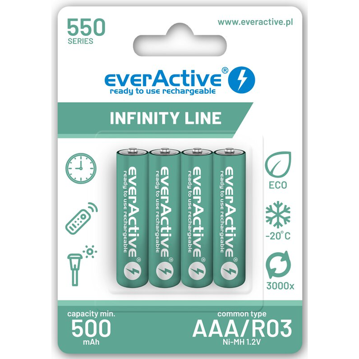 everActive Oplaadbare AAA batterijen 500mAh  4 stuks