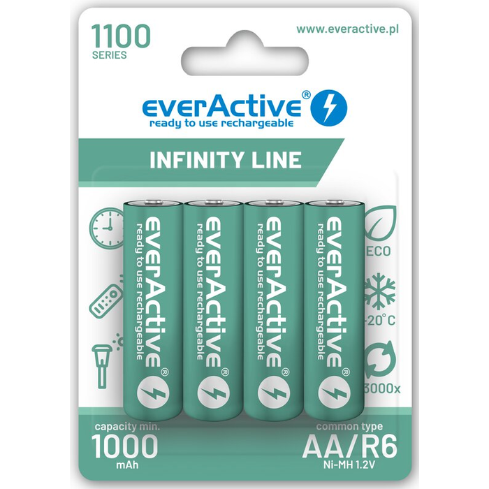 everActive 4 stuks AA  1100mAh Oplaadbaar