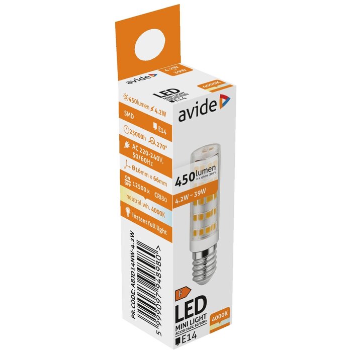 Avide LED Lamp E14 - 4.2 Watt 4000K  Neutraal wit licht