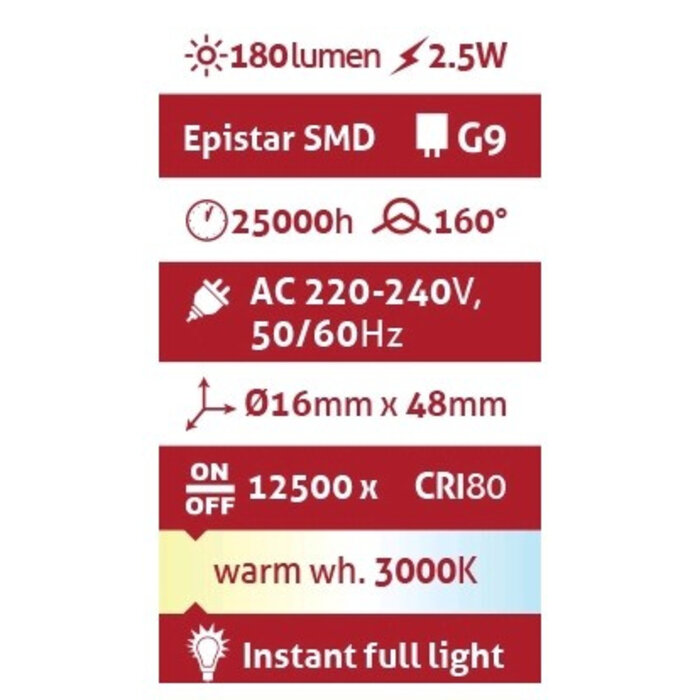 Avide G9 Led-lamp 2,5W  warm wit  3000K mini