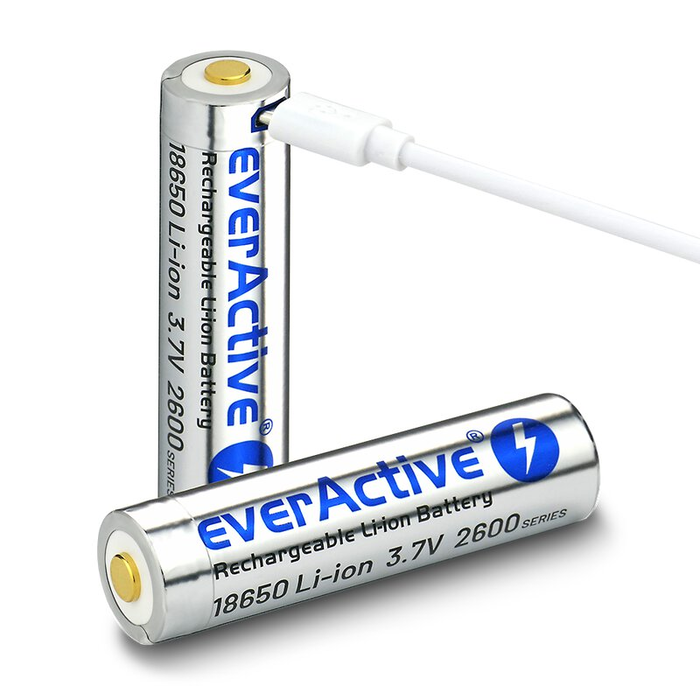 EverActive  18650 3.7V Li-ion 2600mAh  oplaadbaar micro USB batterij