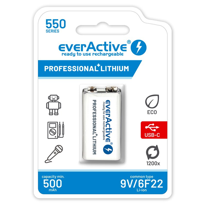 everActive 9V oplaadbare batterij 500mAh Li-ion