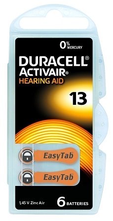Duracell 13 Hoorbatterijen ActivAir EasyTab – Oranje – Blister 6 stuks (PR48 / DA13)
