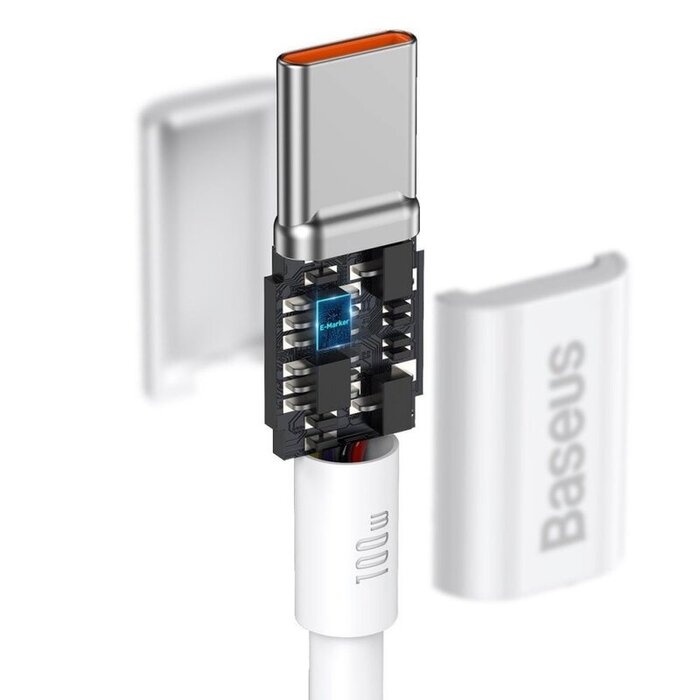 Baseus USB-C naar USB-C kabel Max 100 Watt - Wit - 1 meter