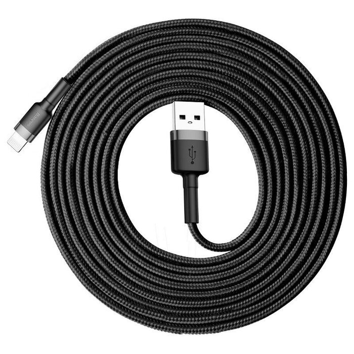 Baseus USB kabel - Apple Lightning - 2A - 3 meter Grijs/Zwart