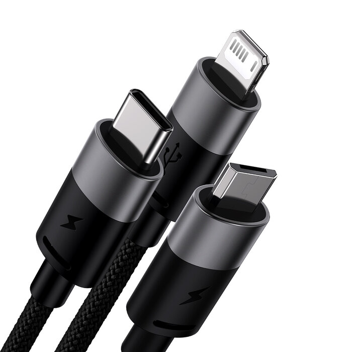 Baseus 3in1 USB-kabel - USB-C, + Lightning +  micro-USB 120cm